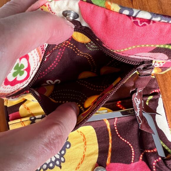 Vera Bradley Compact Taxi Wallet Clear ID Kisslock Coin Yellow Pink Brown Floral - Picture 5 of 12